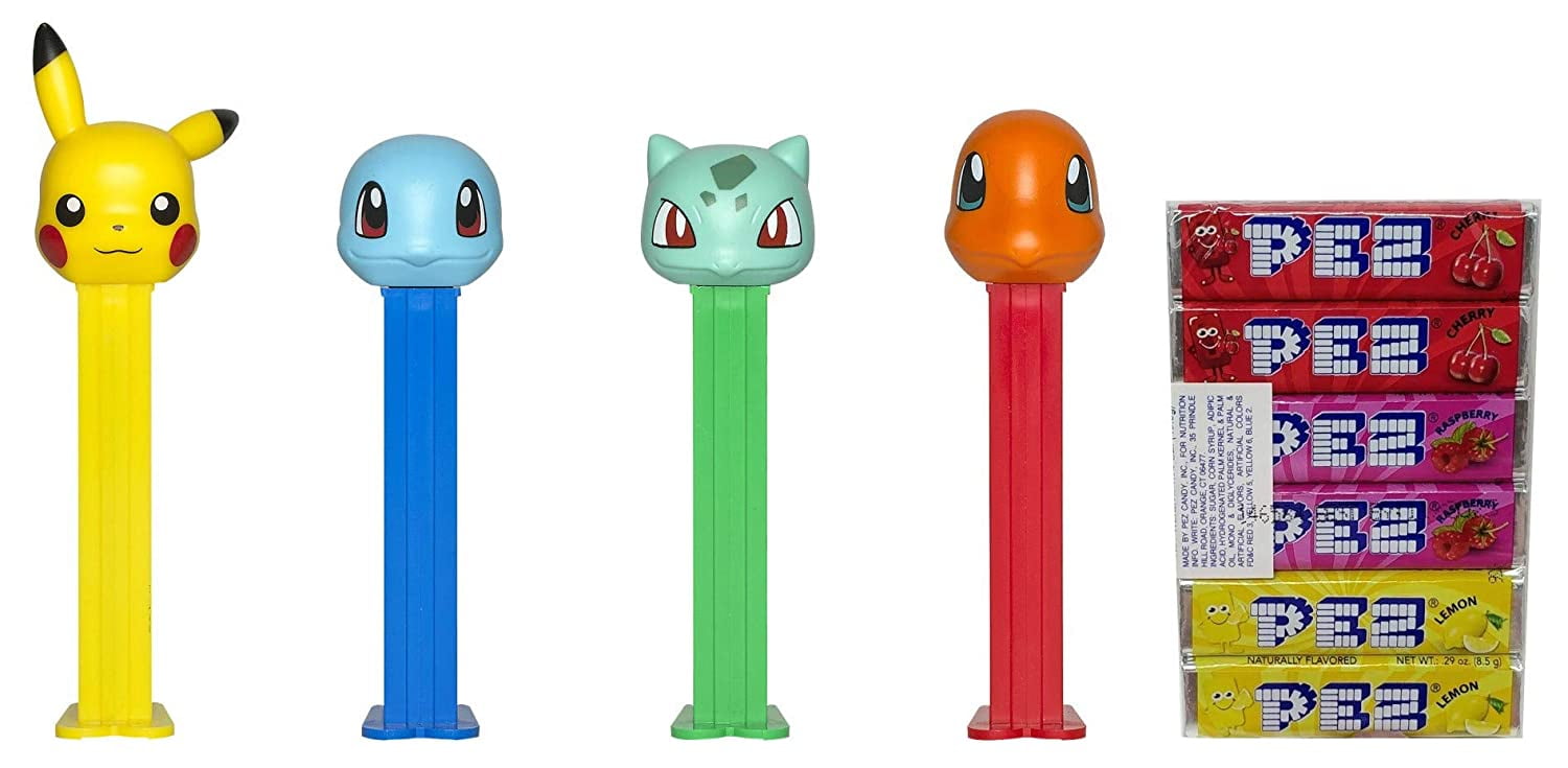 PEZ Candy Pokemon Dispenser and Candy Refill Set Pikachu, Squirtle