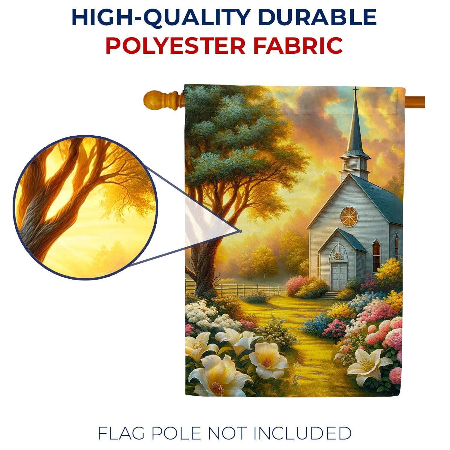 America Forever Spring Church House Flag, 28x40 inch Double Sided, Floral Flowers Daffodils , Church Yard Decoration, Christian Flag for Outdoor Sanctuary Yard Decoration