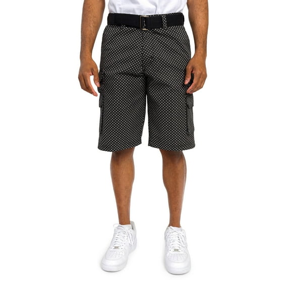 G-Style USA Men's Relaxed Fit Belted Camo Cargo Shorts - Spotted Black - 30