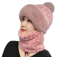 thumbnail image 3 of Women's Winter Hat with Built-in Scarf, Plush Lined Thickened Hood for Riding and E-Bike, Windproof Cold Proof Integrated Neck Warmer, All-in-One Winter Headwear for Women Pink1, 3 of 3