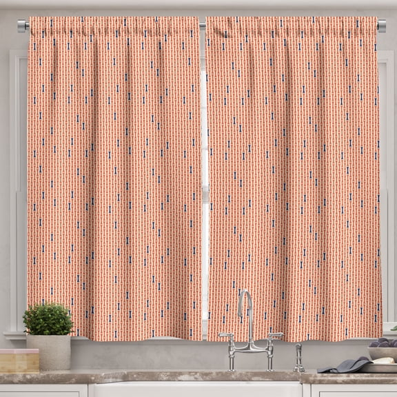 Abstract Curtains 2 Panels Set, Modernistic Geometric Inspired Continuous Bicolour Pattern, Window Drapes for Living Room Bedroom, 55"W X 39"L,Indigo Burnt Sienna and Eggshell, by Ambesonne