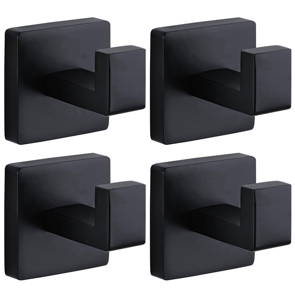 MORAVE 4 Pack Matte Black Square Wall Mounted Hanger, Heavy Duty Stainless Steel Organizer for Bathroom Kitchen Bedroom Towel Robe Coat