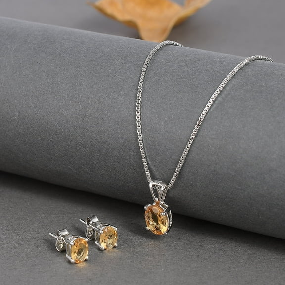 Femme Jam Femme Jam 925 Sterling Silver Natural Citrine Gemstone Jewelry Set for Women