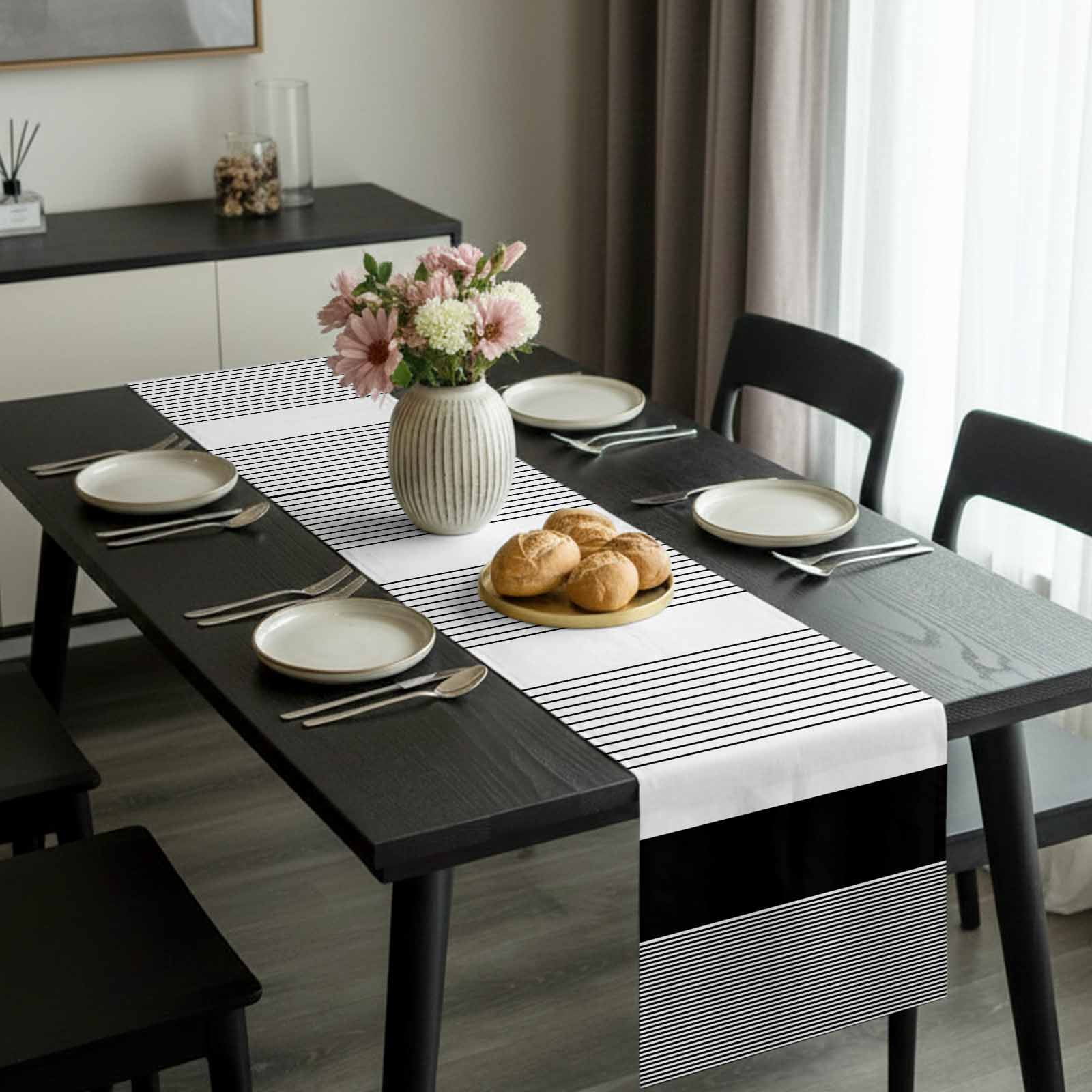 Black Stripe Table Runner 70 Inches Long, Modern Rustic Horizontal Black Striped Kitchen Coffee Dining Table Decoration for Home Party Birthday Wedding Home Decor 13x70 Inches