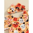 thumbnail image 5 of Wassery Baby Girls Halloween Outfit Sets Long Sleeve Crew Neck Playsuits Cartoon Ghost Pumpkin Print Romper Tops + Black Flared Pants + Bow Headband, 5 of 9