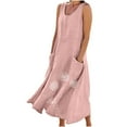 thumbnail image 2 of YHAJDS Summer Dresses for Women Linen Print Sleeveless Round Neck Long Casual Dress, 2 of 5