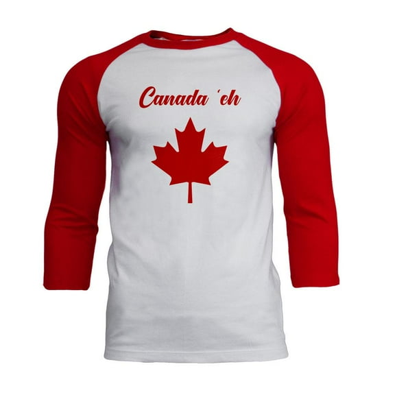 Canada Day 'Eh Pun Red Mens Soft Raglan T Shirt White-Red X-LG