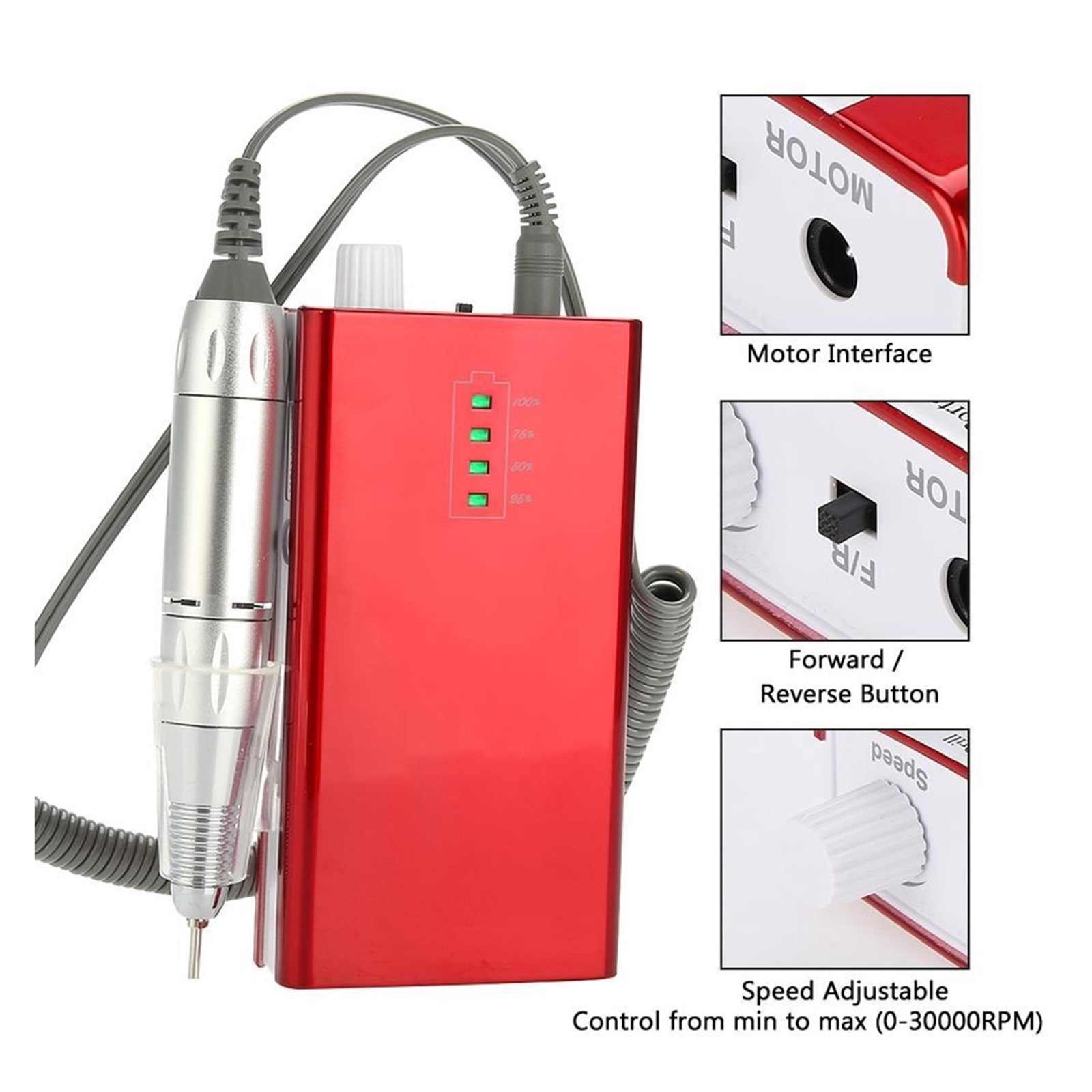 Portable Rechargeable Electric Nail Drill Machine, 30000 RPM Cordless Manicure Machine ,Low Noise