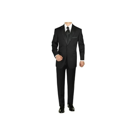 GN GIORGIO NAPOLI Men's Tuxedo Suit 1 Button Peak Lapel Jacket Adjustable Pants Black