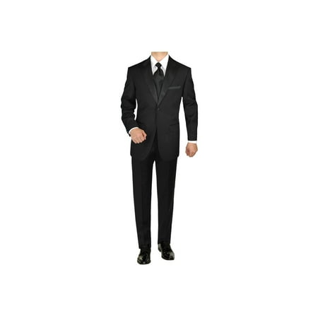 Adjustable Tuxedo - GN GIORGIO NAPOLI Men's Tuxedo Suit 1 Button Peak Lapel Jacket Adjustable Pants Black