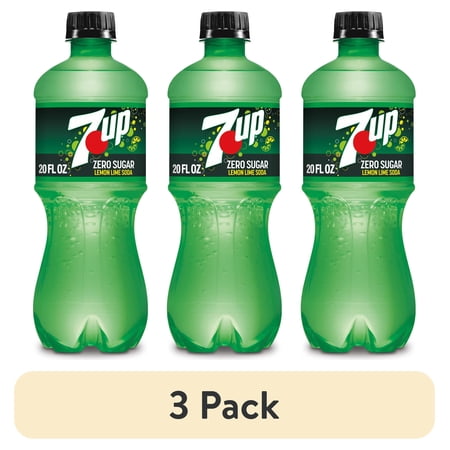 (3 pack) 7UP Caffeine Free Zero Sugar Lemon Lime Soda Pop, 20 fl oz, Bottle