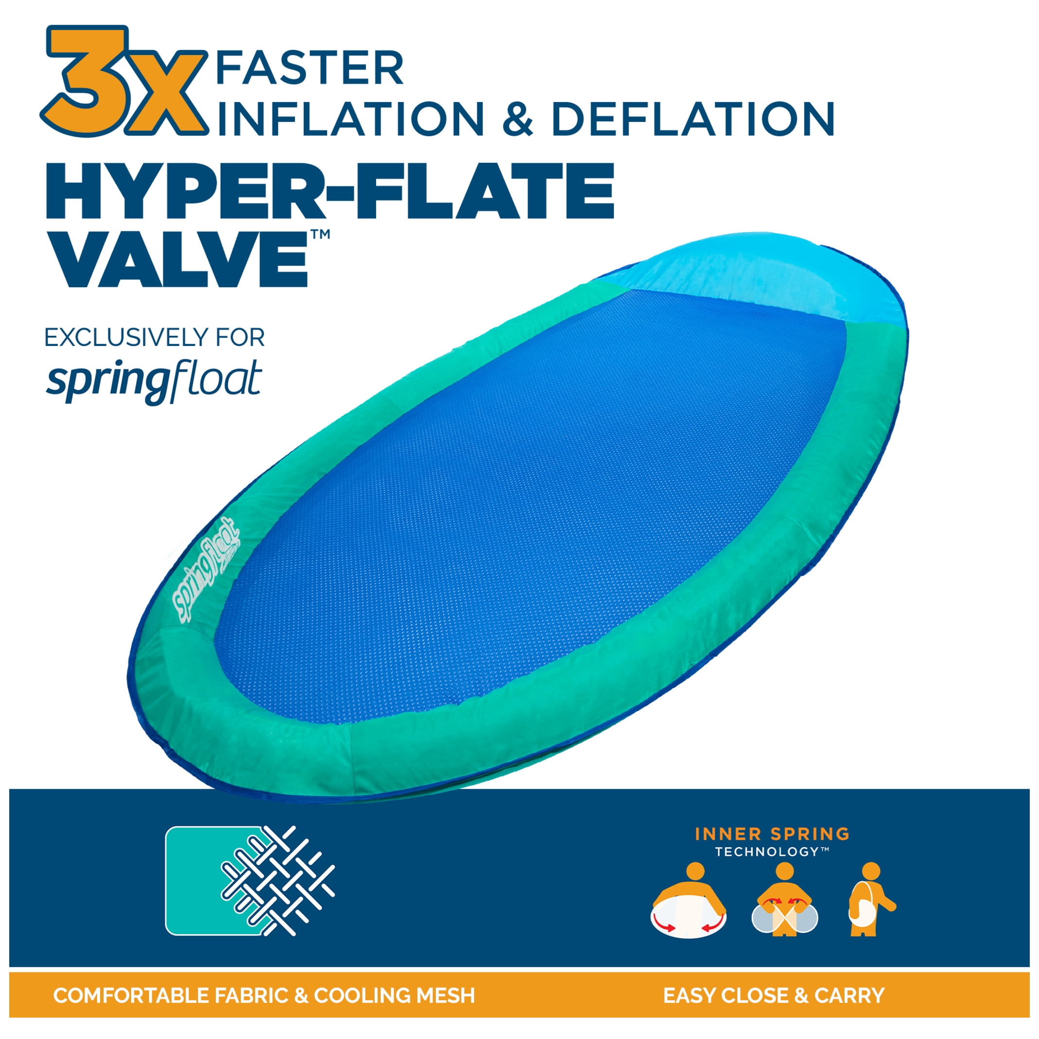 SwimWays Spring Float Inflatable Pool Lounger with Hyper-Flate Valve, Aqua