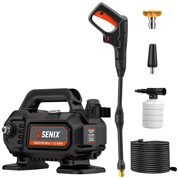 SENIX 1600 PSI Electric Pressure Washer 1.2 GPM, 11 Amp Motor, 20ft Hose, Quick-Connect Nozzles HPWE11-L