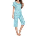 thumbnail image 4 of Xmarks Pajama Sets Floral Cute Print V Neck Short Sleeve Sleepwear Top and Short Capri Pants 2 Piece Loungewear with Pockets,S-XXL, 4 of 7