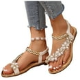 thumbnail image 4 of Sandales pour Femmes à la Mode Sandales Plates Sandales en Raphia Sandales de Plage Florales Boho Sandales à Bride pour Femmes Sandales à Enfiler Style Décontracté Semelle Orthopédique Compensée pour Femmes, 4 of 9