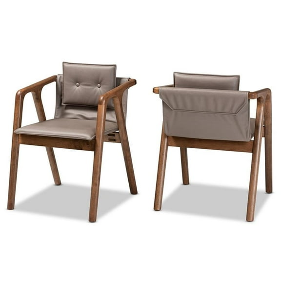 Bowery Hill Grey Leather and Brown Finished Wood Dining Chair Set