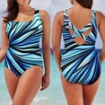 thumbnail image 4 of Plus Size Swimsuit for Women Tummy Control Swimwear Beachwear Elegant Divergent Stripe Print Stretchy Push Up Monokini Hollow Out Cross Back Casual One Piece Bathing Suit, 4 of 6