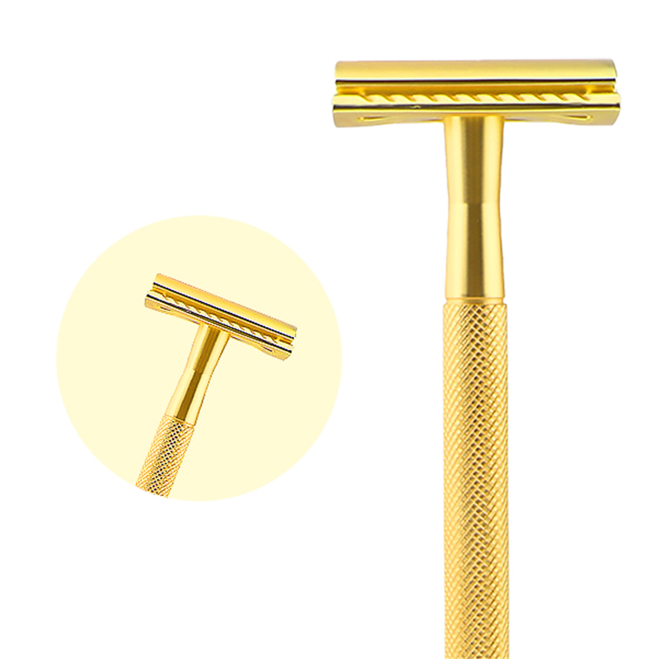 Waysh Elegant Wet Shave Weighted Handle Razor Kit with Matching Stand, Gold