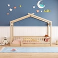 thumbnail image 4 of Tamaño doble cama de madera casa cama marco con cerca, para niños, adolescentes, niñas, niños, 4 of 5