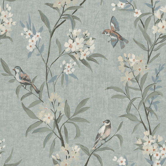Chesapeake Tea Olive Blue Finch Frolic Wallpaper