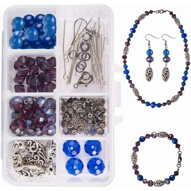 Kit de bisutería DIY (1 caja, 1 juego) - Kits de inicio para abalorios - Suministros para bisutería para adultos, niñas, adolescentes y mujeres con cierres de pinza de langosta azules