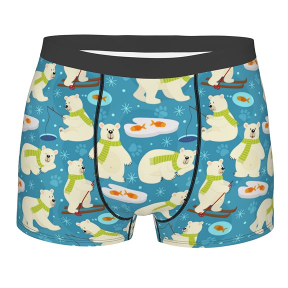 Balery Cute Polar Bear Fishing Men's Boxer Briefs, Soft and Breathable Cotton Underwear with nylon Waistband-Medium