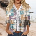 thumbnail image 2 of Dyegold Blouses For Women Dressy Casual 3/4 Flare Sleeve Lace Trim V Neck Floral Print Vintage Tunic Tops Loose Fit Shirts, 2 of 5
