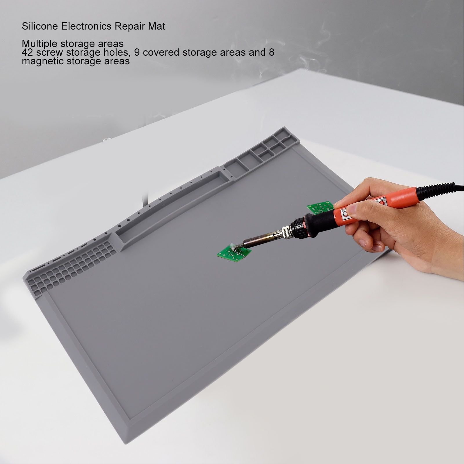 Rupoun Heatproof Silicone Electronics Repair Mat 14.96 Inches / 38 cm With Magnetic Screw Storage For Soldering Iron Station Works [cite: 1, 12]