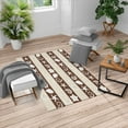 thumbnail image 1 of Nautical Turkish Area Rug, Marine Theme Sea Animals Fishes Shells on Striped Blue Background, Soft Carpet for Living Room Decor with Distressed Look, 6.6' X 9.6', Chocolate, by Ambesonne, 1 of 4