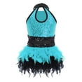 thumbnail image 4 of Alvivi Kids Girls Halter Shiny Leotard Sleeveless Dress Latin Jazz Modern Tango Ballet Dancewear 6-16 Light Blue 16, 4 of 5