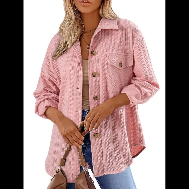 Camisas de Punto Extragrandes para Mujer, Blusas de Trabajo de Larga con Botones, Blusas de Moda de Otoño. Rosa XL