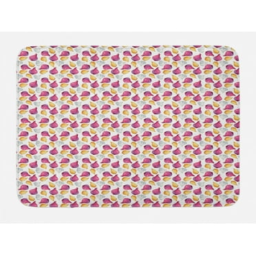 Vegetable Bath Mat, Watercolor Onion Shallot and Garlic Ingredients Flavor Theme, Plush Bathroom Decor Mat with Non Slip Backing, 29.5" X 17.5", Fuchsia Sand Brown, by Ambesonne