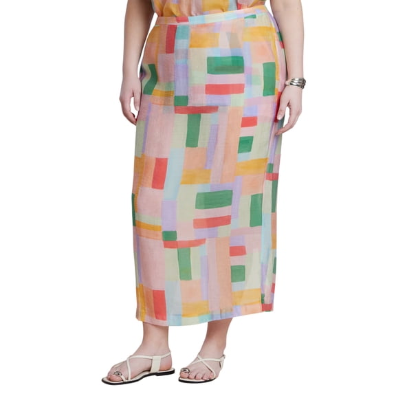 ELOQUII Women's Plus Size Sheer Printed Organza Skirt