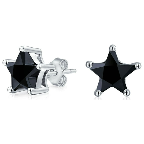 Bling Jewelry Womens Small Celestial USA Black CZ Star Stud Earrings for Men, Sterling Silver 7, 6 MM