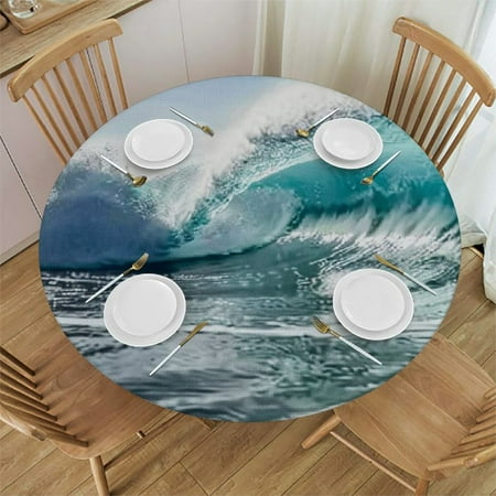 

Palnkart Wave Round Table Cover Stain Resistant Washable Indoor Outdoor Tablecloth Kitchen Dining Wedding Parties 100% Polyester Fiber 31-35