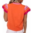 thumbnail image 2 of Womens Summer Cap Sleeve Tops Casual Crewneck Loose Fit Knit Light-Weight Sweater Pullover Top Orange Color XL, 2 of 7