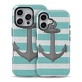 thumbnail image 2 of DesignSkinz Scratch-Resistant Hard Slim Case Compatible with iPhone 12 Pro (Compatible with MagSafe) - Teal Stripes with Gray Nautical Anchor, 2 of 9