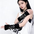 thumbnail image 2 of Yvsxxv Black Metal Buckle Punk Fingerless Gloves Casual Arm Warmer, 2 of 7