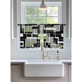 thumbnail image 3 of Sheer Curtains 45 Inch Length 2 Panels Set for Kitchen, Sage Green Black Geometric Semi Sheer Curtains for Windows, Modern Abstract Art Block Voile Window Treatments Rod Pocket Curtain, 3 of 7
