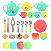 Gift For Kids Tea Set Pot Kitchen Pretend Play Toys Cups Saucers Smooth Safe