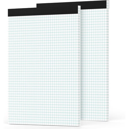 2 Pack 8.5x11 Graph Paper Pad - 4x4 Grid 70GSM White, 30 Sheets/Pad Easy Tear Quadrille Pad
