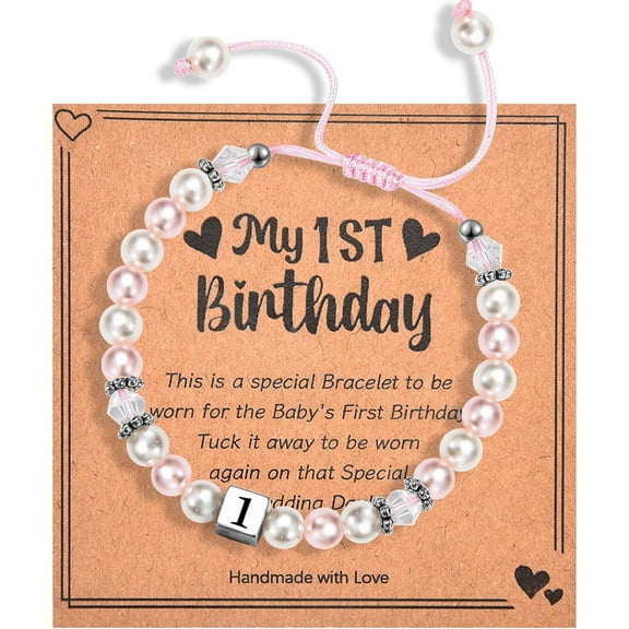 1-8 Years Old Birthday Gifts for Girl - Adjustable Birthday Bracelet for Little Girls with Pink & White Pearls, Birthday Gift Ideas for Daughter Niece Granddaughter Sister Girls