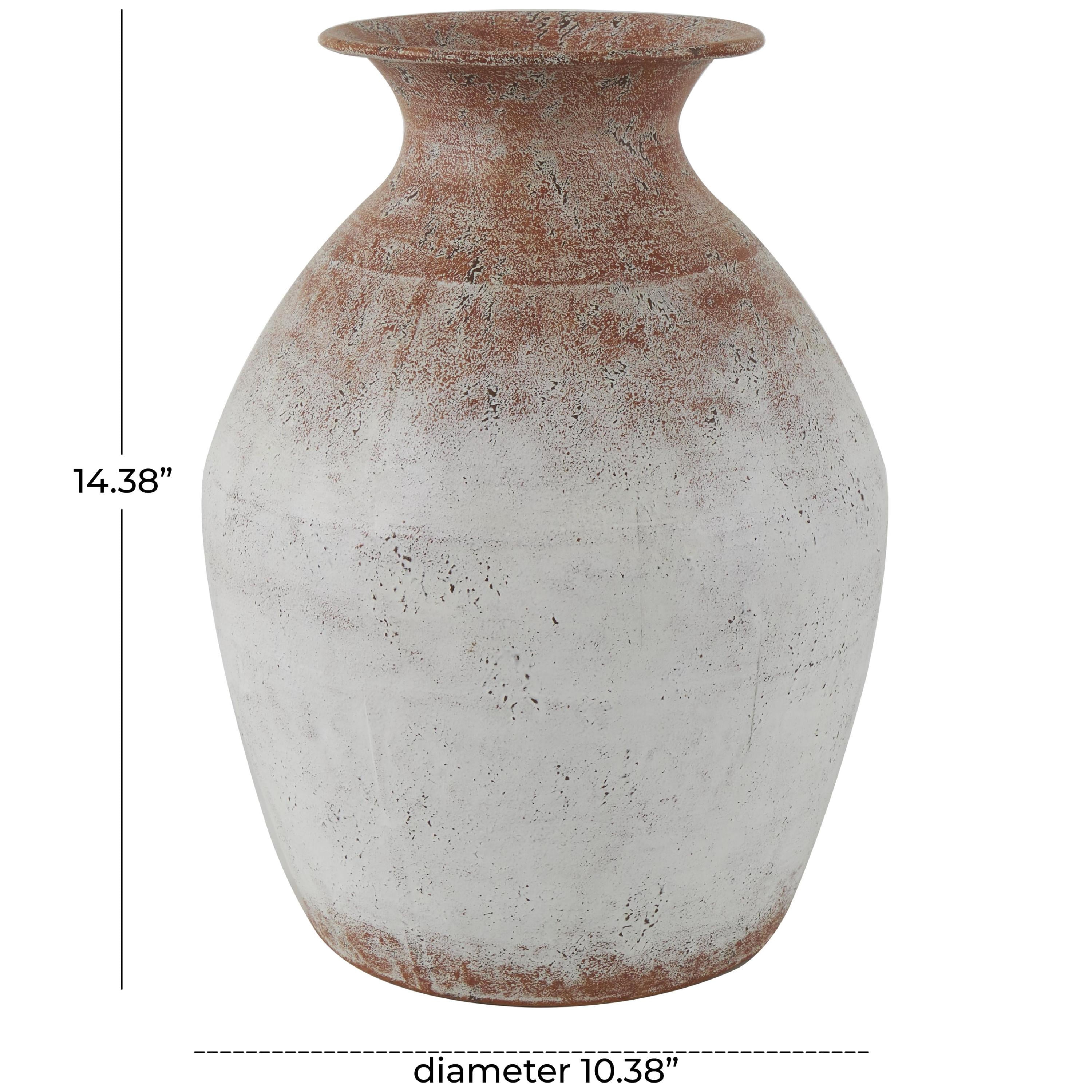 DecMode 14" Distressed Textured Copper Metal Vase with White Center