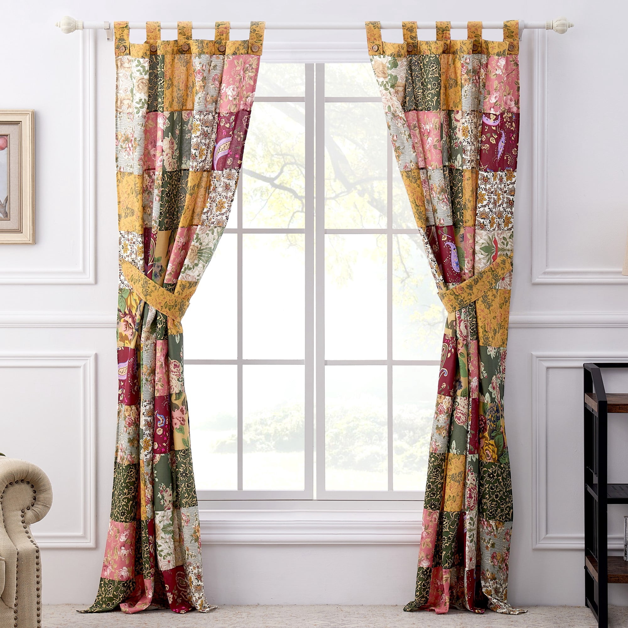 Greenland Home Fashions Antique Chic 100% Cotton Authentic Patchwork Tab Top Panels, 42" W x 84" L each, Set of 2
