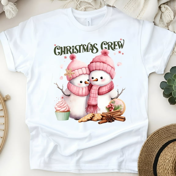 Christmas Crew Snowman T-Shirt | Cute Holiday Matching Family Tee, White, Size S