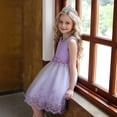 thumbnail image 5 of MGDXOX Girls Sleeveless Lace Bodice Tulle Dress with Pearl Neckline and Floral Lace Hem Formal Party Dress for Wedding Purple 5-6Years, 5 of 8