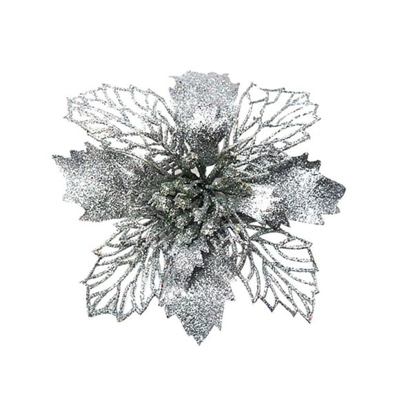 OAVQHLG3B 5 Pcs Christmas Glitter Poinsettia Flowers Christmas Tree Ornaments Artificial Christmas Flowers Decorations with Clips for Xmas Holiday Wreath Wedding Party Floral Decorations