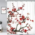 thumbnail image 4 of Red Floral Shower Curtain for Bathroom 60Wx72L Inch Cherry Blossom Flower Plum Asian Japanese Aesthetic Watercolor Traditional Weeping Branch Ink Scenery Waterproof Polyester Fabric Bathtub, 4 of 6
