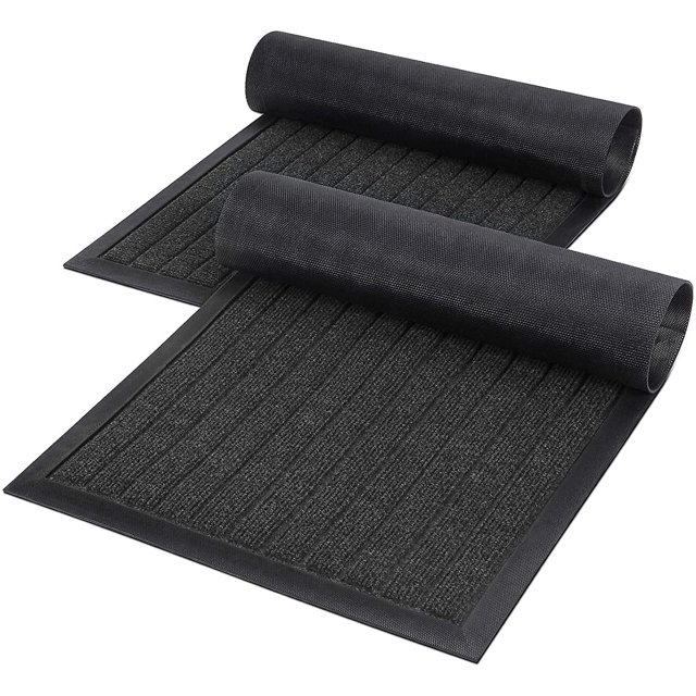 Alfombra interior de 1 pack, tapete de puerta antideslizante de goma resistente, tapete de entrada de perfil bajo, tapete de suelo, entrada, garaje, patio, zonas de alto tráfico, 75cm42cm, Gr Feliz Sencillez