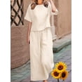 thumbnail image 2 of Women'S 2 Piece Set - Boat Neck Half Sleeve Top & Wide Leg Pants with Pockets, Casual for Work, Travel Creamy White XL, 2 of 4